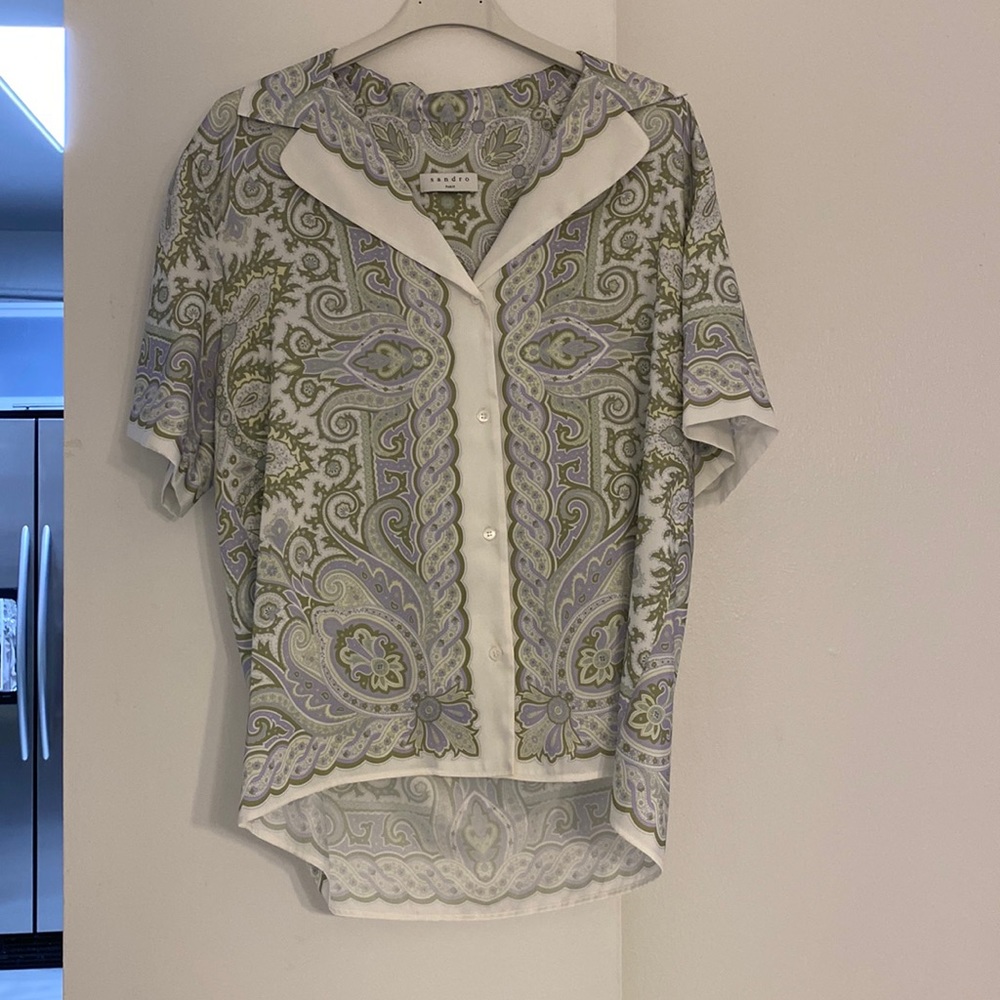 Sandro button silk print top